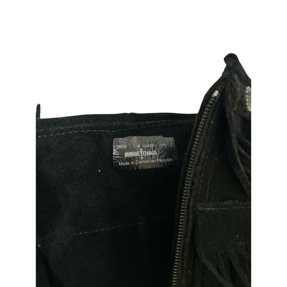 Minnetonka Triple Tiered Fringe Boots Girls Sz 4 Suede Western Moccasin Cowgirl - Picture 6 of 8